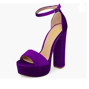 FSJ Purple Ankle Strap Platform Sandal Chunky High Heel Open Toe Velvet Shoe